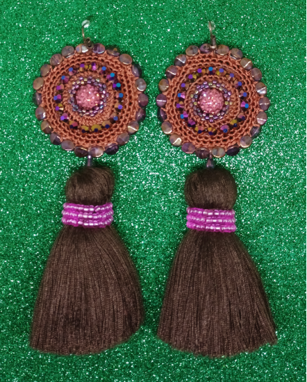 Háčkované  dizajnové náušnice "Čokoládové víno"